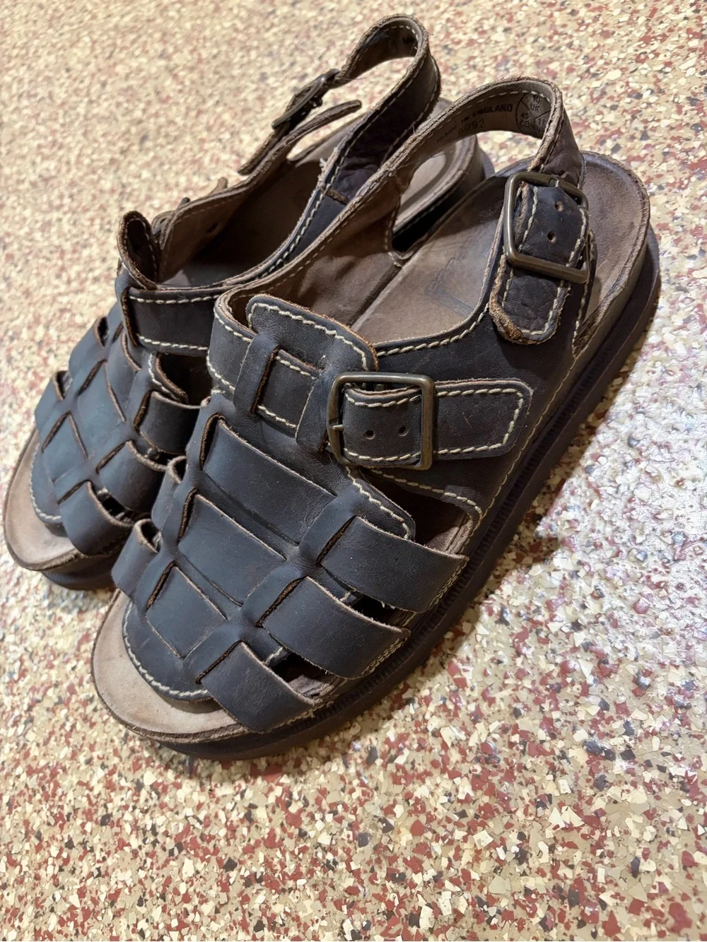 Vintage Dr. Martens Men's Dark Brown Leather Fisherman Sandals